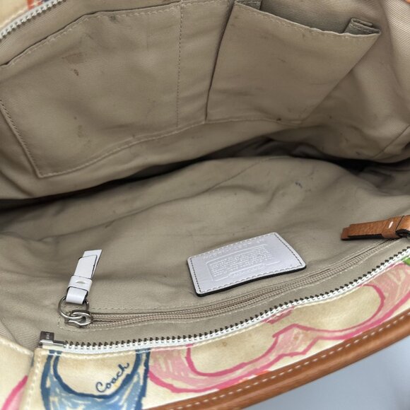Coach Hampton Scribble Tote Bag Multicolor Canvas Leather Trim - Picture 8 of 9